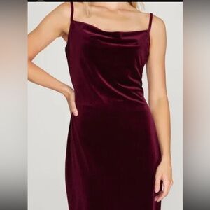 She + Sky Wine Velvet Slip Dress
